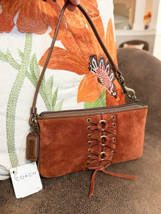 Coach Handbags - VINTAGE COACH WRISTLET LACED CORSET BRASS CHARM TASSEL RARE Y2K RUST SUEDE NWT